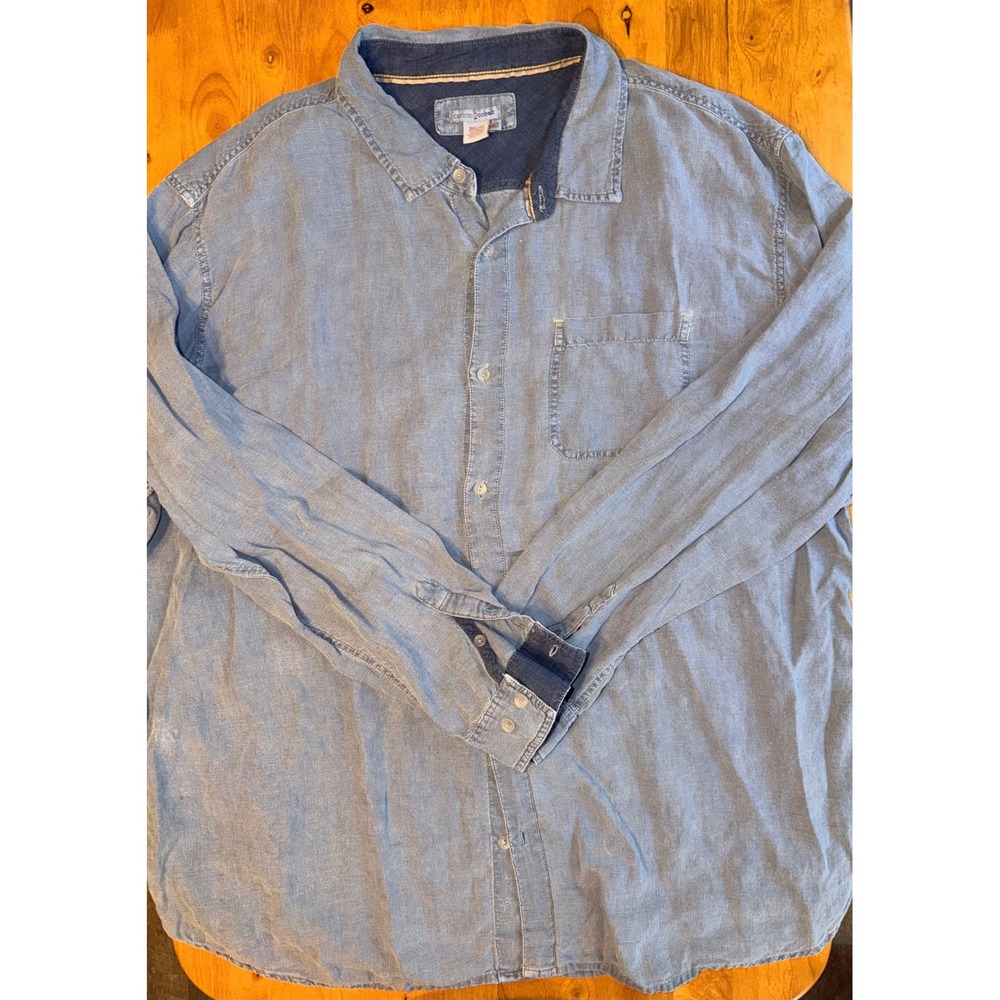 Carbon 2 Cobalt Mens XXLT Blue 100% Linen Long Sleeve Button Down Shirt Tall